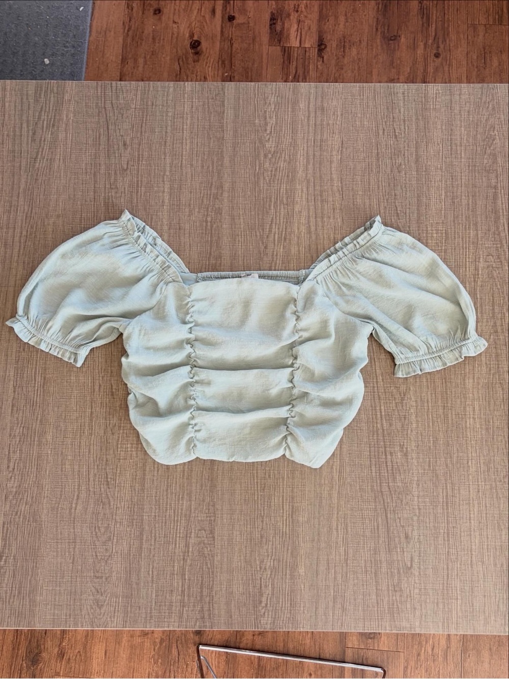 Smocked Puff Sleeve Crop Top in Sea Glass